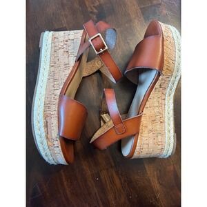 Michael Shannon Womens Brown Cork‎ Wedge Sandals Espadrille Ankle Strap Size 8